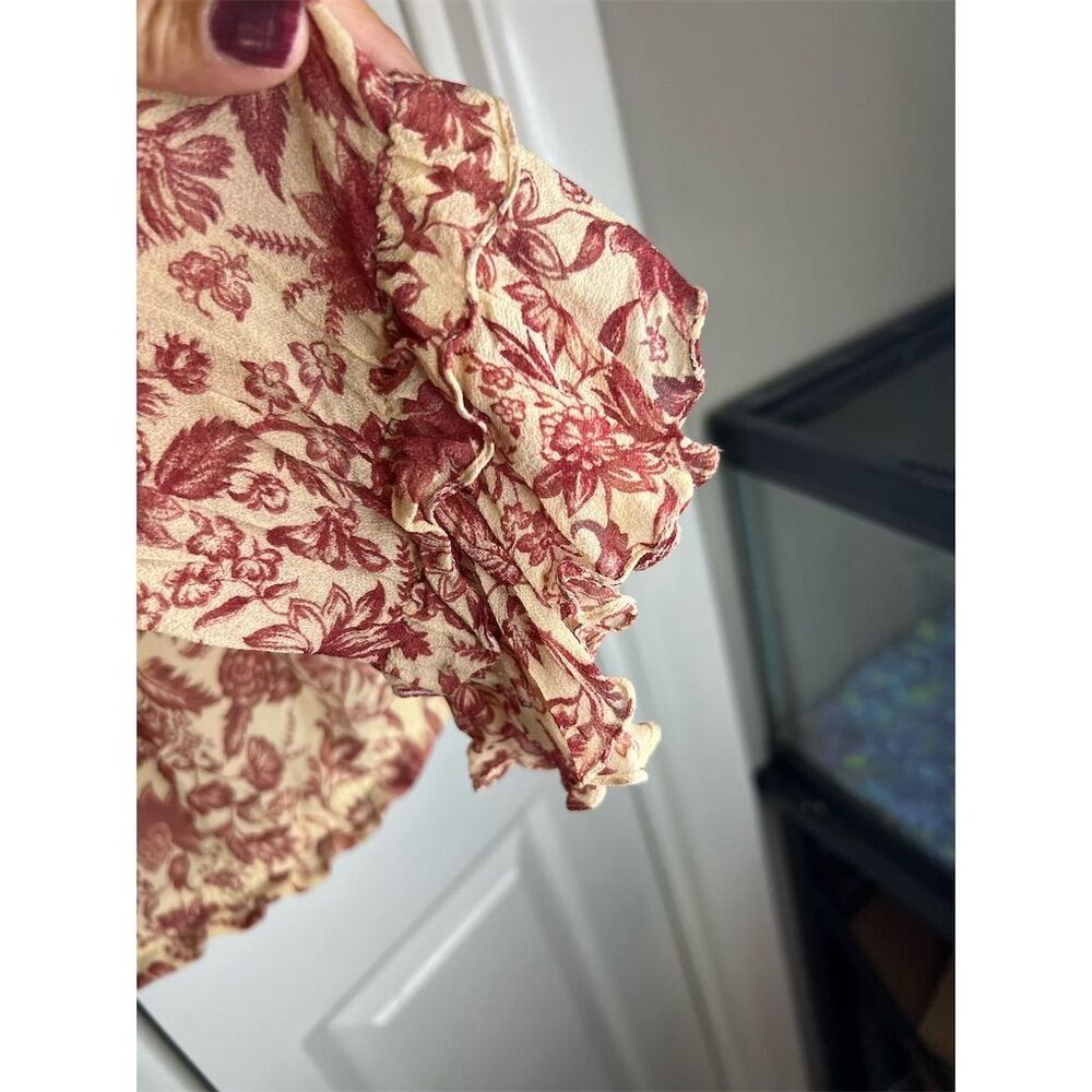 Capucine Women's Floral Print Silk Blouse Size M Multicolor Ruffle Trim